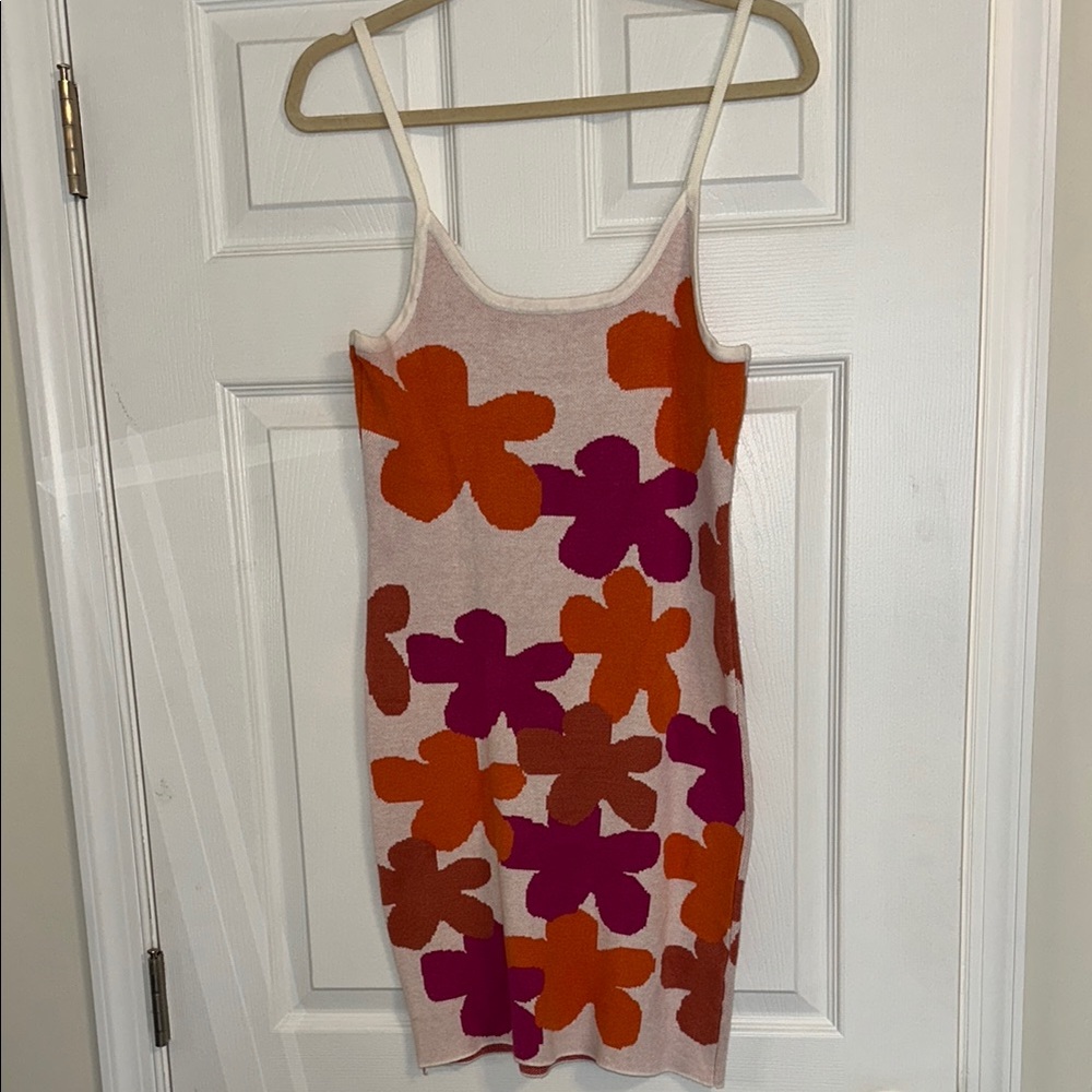 Vici Floral Knit Dress with Orange and Purple Blooms
